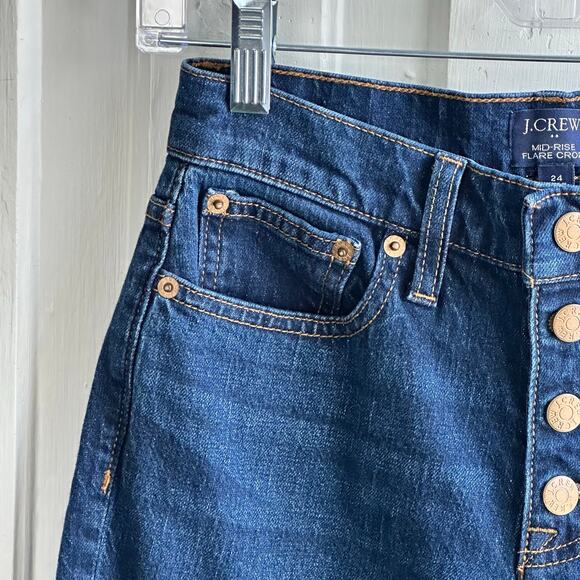 J Crew Mid Rise Flare Crop Jeans Dark Wash - Picture 4 of 10